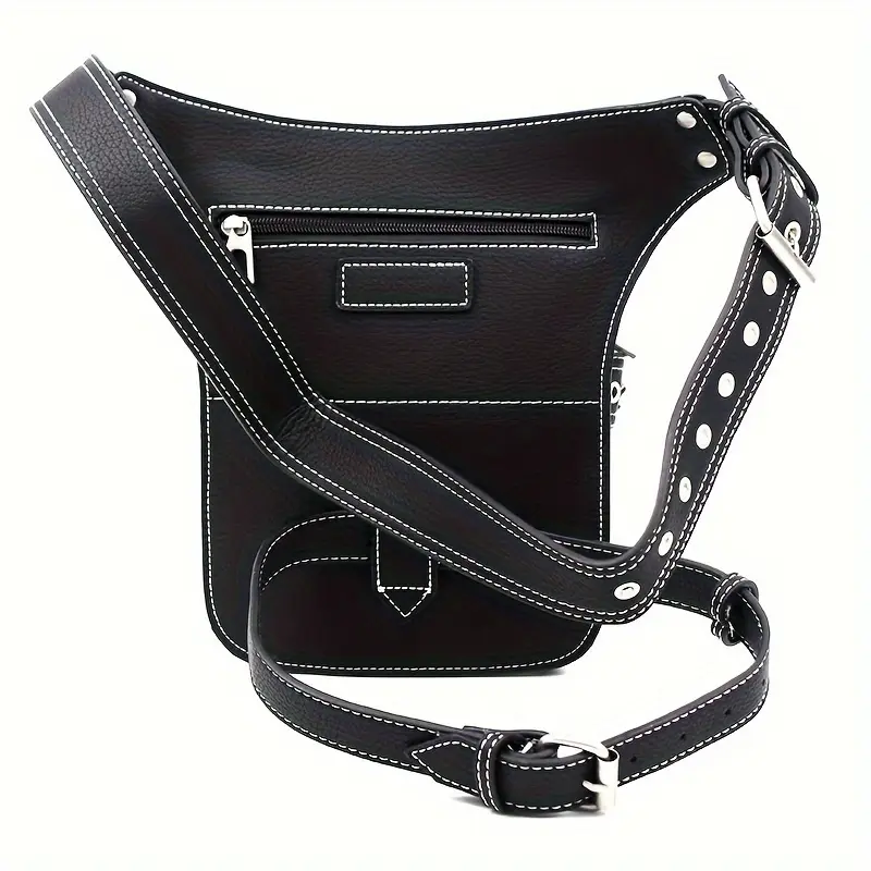 Steampunk Waist Bag Fanny Pack Fashion Gothic Leather Shoulder Crossbody Thigh Leg Hip Holster Purse Travel Pouch Sport Black