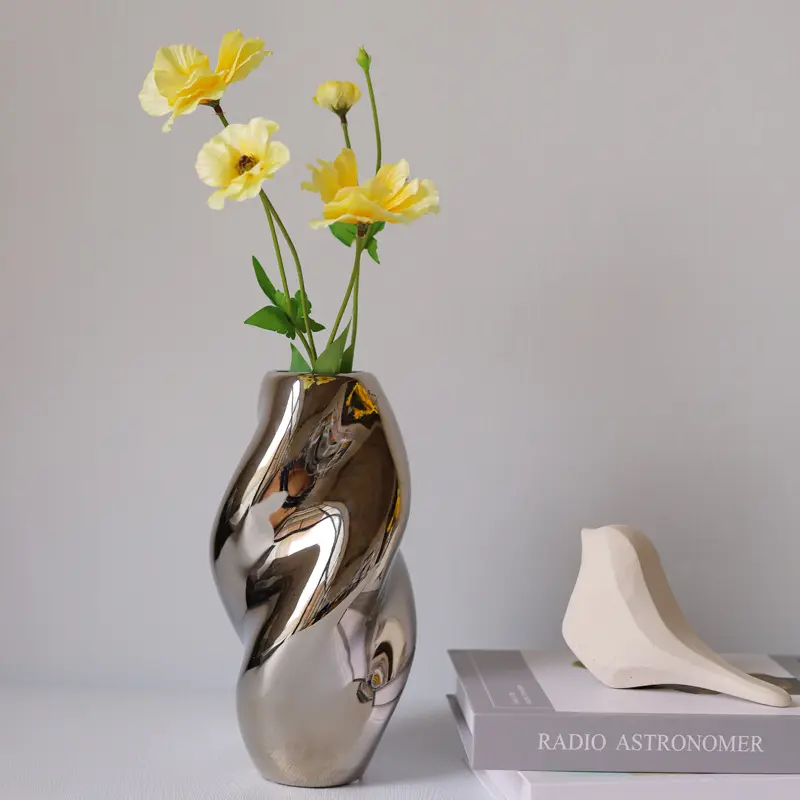 1pc Creative Abstract Hydroponics Vase, Ceramic Crafts, Home Decoration, Living Room, Bedroom, Study, Office, Green Plants