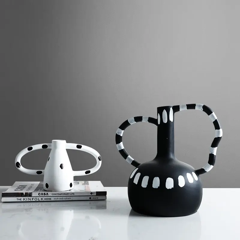 Black And White Polka Dot Double Ear Vase Decoration, Cave Style Homestay Sample Board Room Minimalist Flower Set