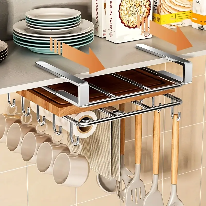 Under Cabinet Cutting Board Holder Stainless Steel Polished Cutting Board Rack Punch-free Smooth Cutting Board Hanger Board