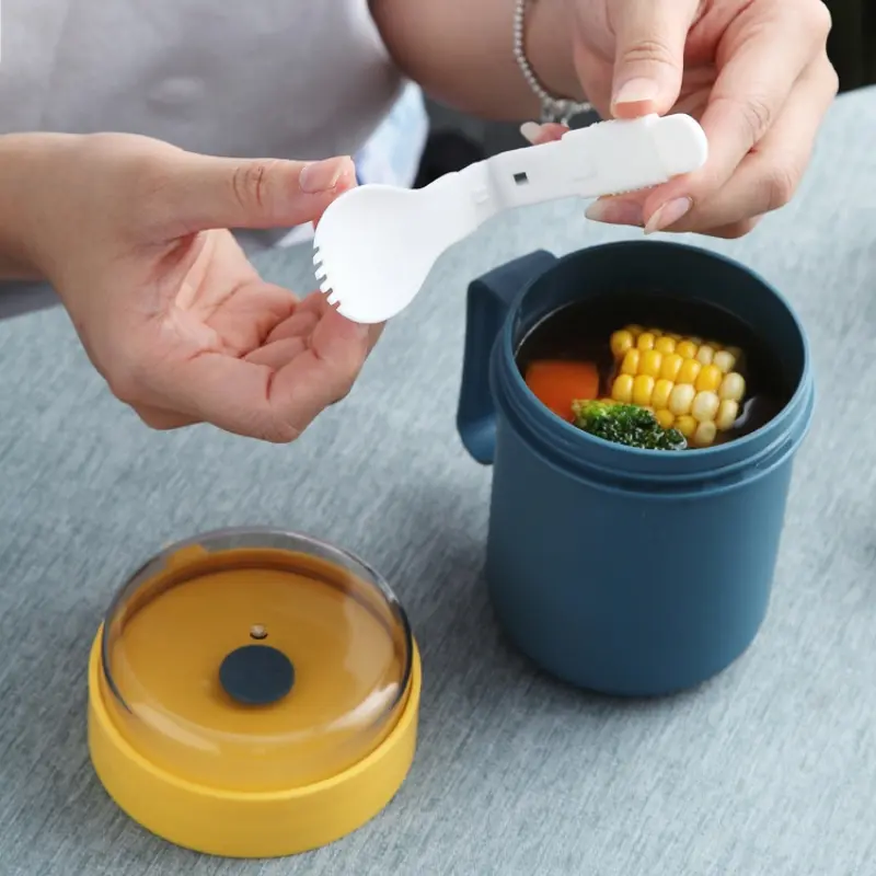 500ML Portable Breakfast Cups Oatmeal Cereal Nut Yogurt Salad Cup with Lid Spoon School Lunch Box Microwave for Kitchen Tools