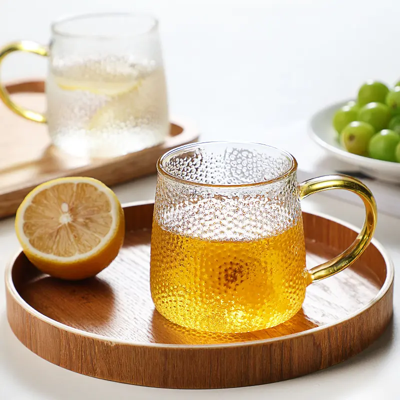 350ml/400ml Rose Glass Cup with Handle Household Breakfast Cup for Juice Coffee Clear Mug Cute Tea Milk Cup Glass Goblets