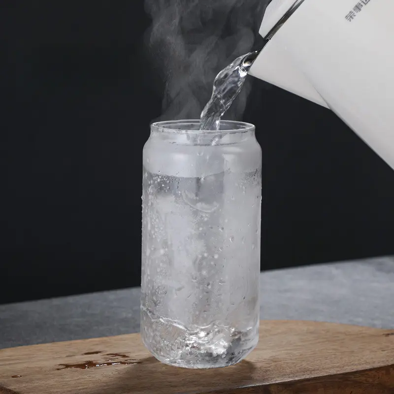 450ml/550ml Glass Cups with Bamboo Lids and Straw 1pc Mason Jars Coffee Mug Beer Can Shaped for Cocktail Milk Juice Cola Gift