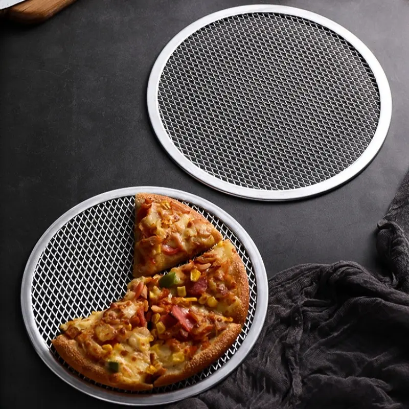 6/8/10/12/14inch Round Pizza Baking Tray DIY Pizza Screen Baking Tray Metal Net Non-stick Mold for Oven Seamless Aluminum Screen