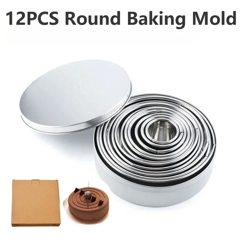 12pcs Round Biscuit Mold Stainless Steel Dumpling Skin Cutting Mould DIY Cake Pastry Baking Cutting Maker Tools Kitchen Gadgets