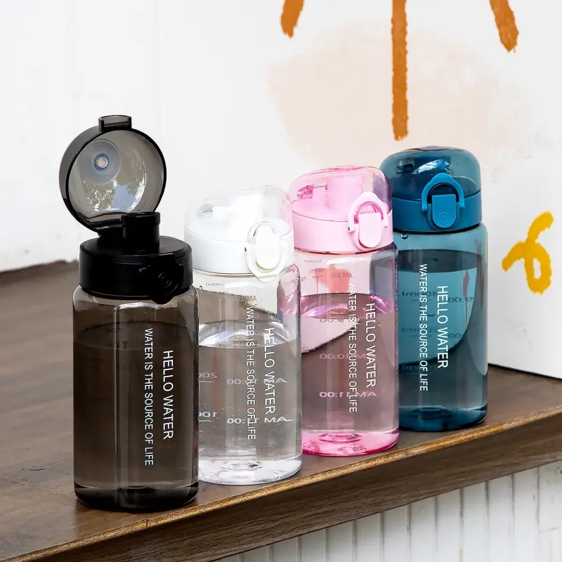 550ml Sports Water Bottle, Large-Capacity Transparent Scale Cup with Straight Drinking Bouncing Lid Outdoor Portable Kettle