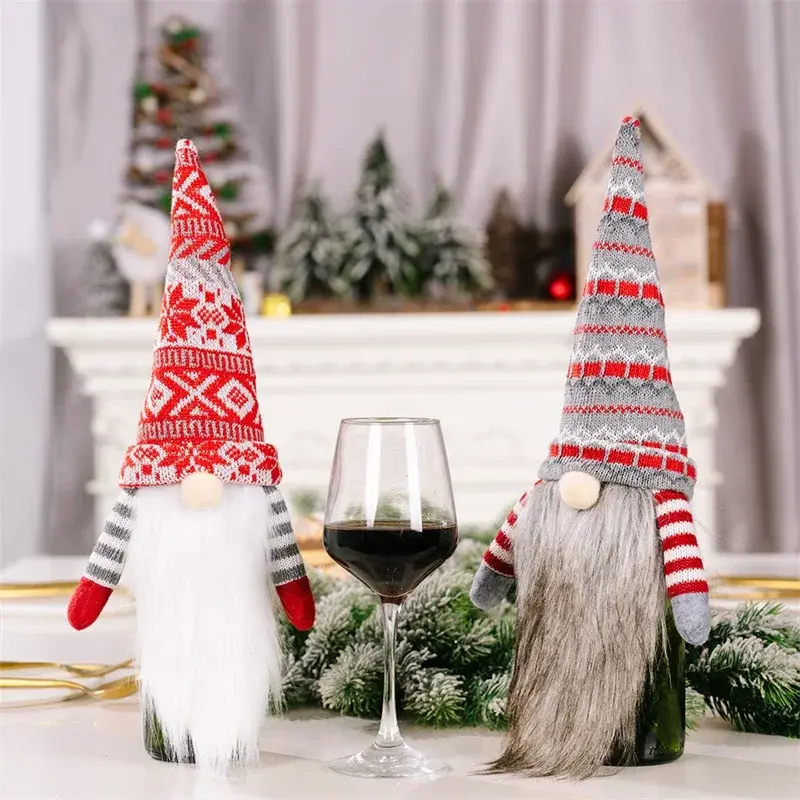 Merry Christmas Gnome doll Wine Bottle Cover Navidad Decor for Home Faceless doll Wine Bottle Bag Dining Table Decor Xmas Gift