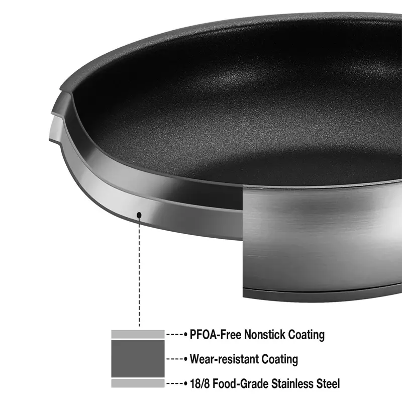 KOCH SYSTEME CS 8/12inch Stainless Steel Frying Pan Black Non-Toxic Nonstick Coating Cooking Pot with Stay-Cool Handle Induction