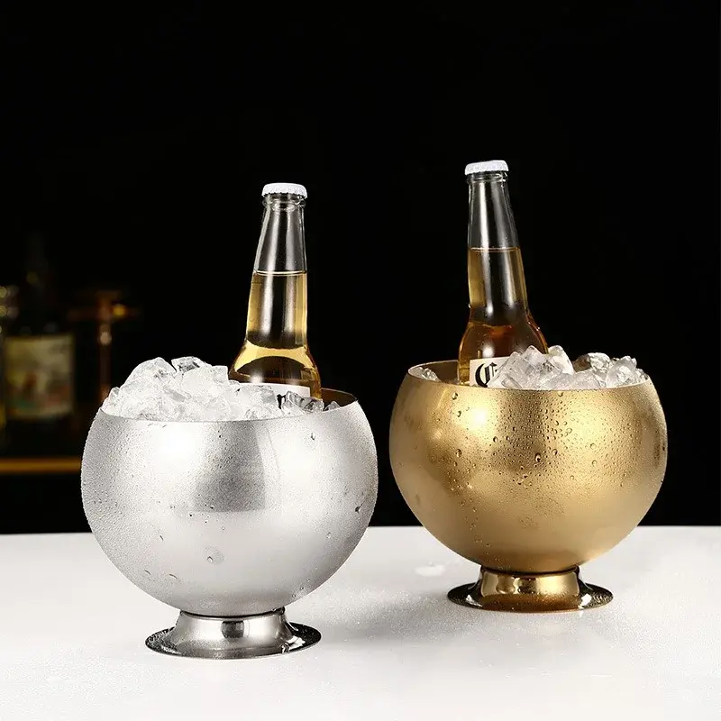 Nordic Style Stainless Steel Ice Bucket KTV Bar Wine Beer Cooler Bucket With Base Restaurant Party  Ice Maker Beer Bucket