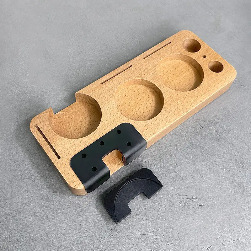Coffee Tamper Mat Station Stand Wood Universal Portafilter Holder Coffee Distributor & Puck Screen Coffee Brush Storage base