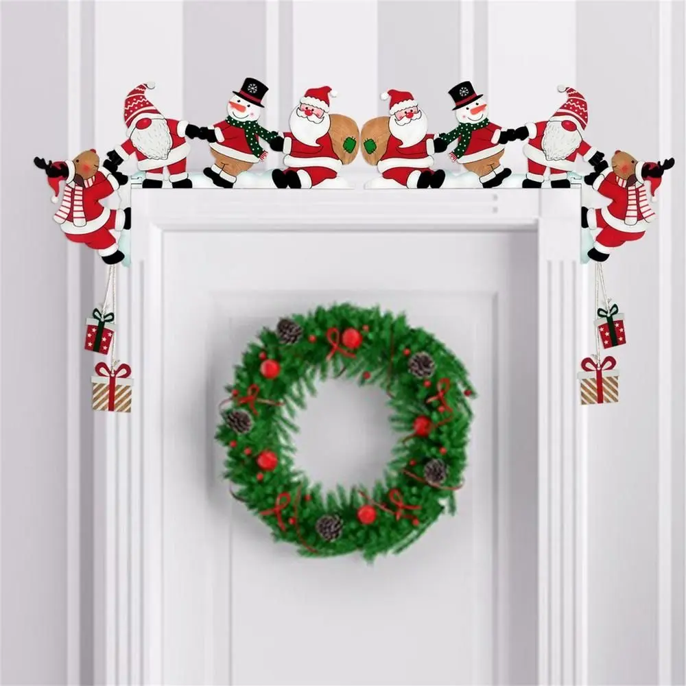 Wooden Santa Claus Door Corner Decor Cartoon Santa Claus Snowman Reindeer Corner Door Frame Decor Figurine Handle Door Corner