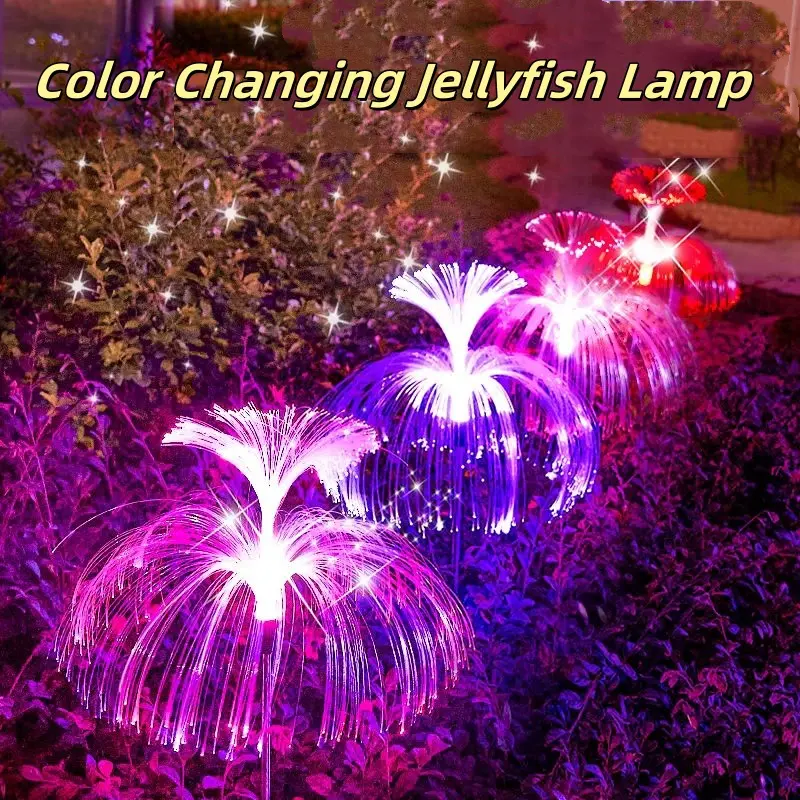 LED Jellyfish Solar Light Rainbow Color Changing Fiber Jellyfish Light Waterproof Outdoor Courtyard Garden Night Light Decor