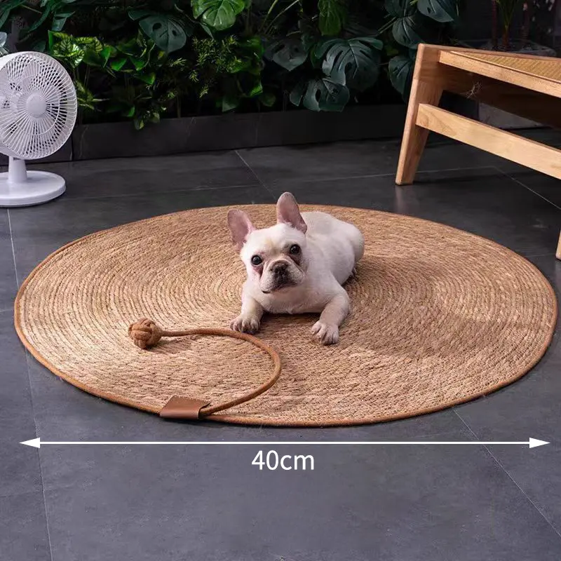 Hand Woven Rattan Cat Puppy Nest Kitten Scratching Mat Cotton Rope Washable Pet Cat Litter Round Cat Scratching Board