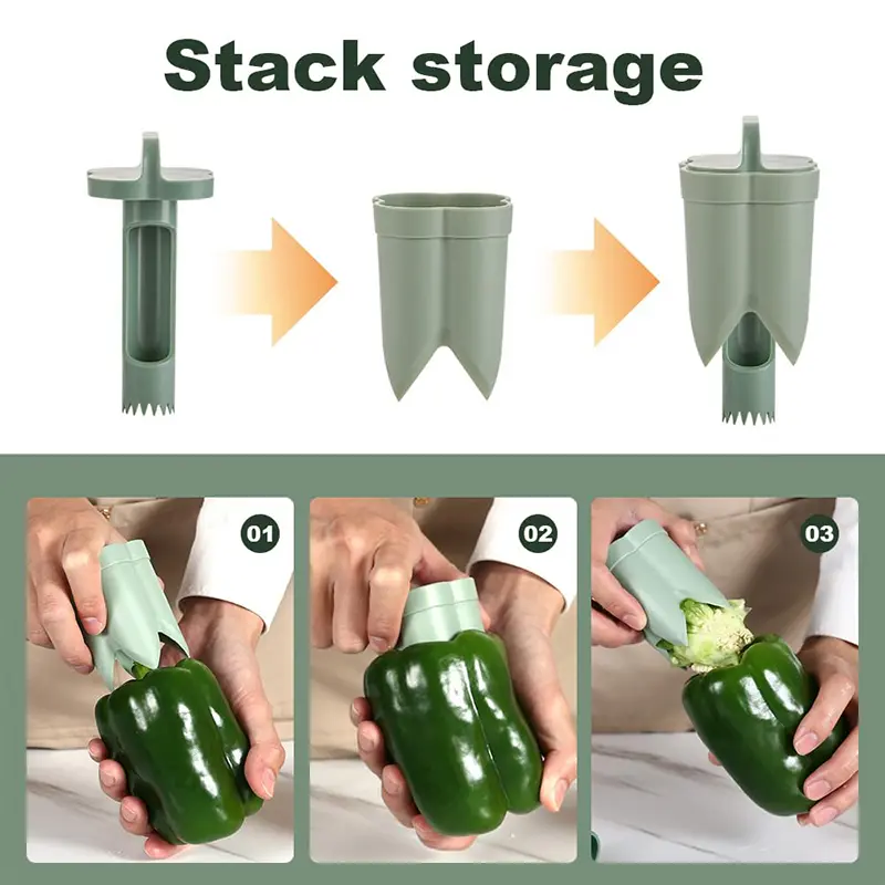 Pepper Seed Corer Remover 2-in-1 Green Pepper Decanter ABS Fruit Vegetable Core Puller Household Kitchen Sweet Pepper Small Tool