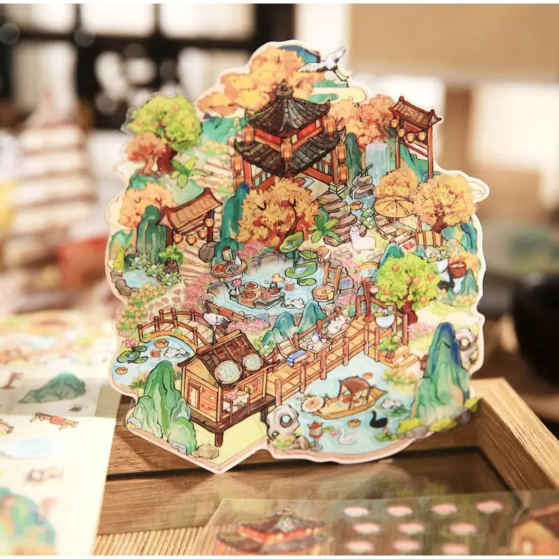 Micro Landscape Sticker Book 3D Chinese Style Landscape Handmade Account Material Fun Landscape Sticker Pack DIY Pocket Stickers
