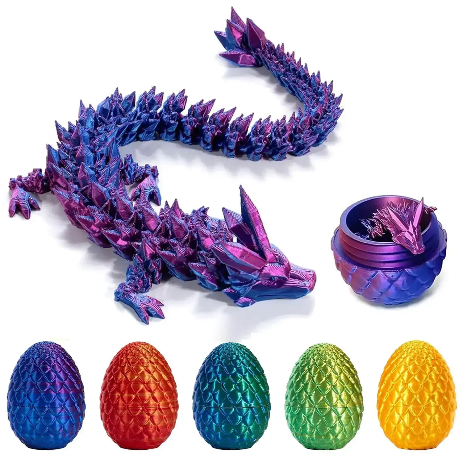 3D Printed Crystal Dragon Egg Kids Toy Hinged Connection Stress Relief Desktop Ornaments Holiday Gifts 3D Printed Dragon Egg Set
