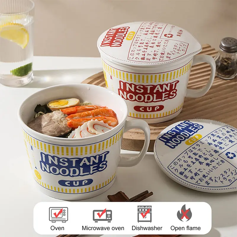 Ceramics Lamian Noodles Bowl Mug Soup Bowl Italian Pasta Bowl Instant Noodle Office College Student Dormitories Cookware Bowl