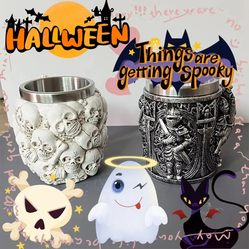 New Halloween Retro Skull Water Cup Coffee Cup Home Decoration Standing Knight Desktop Ornament Mug Commemorative Couple Gift