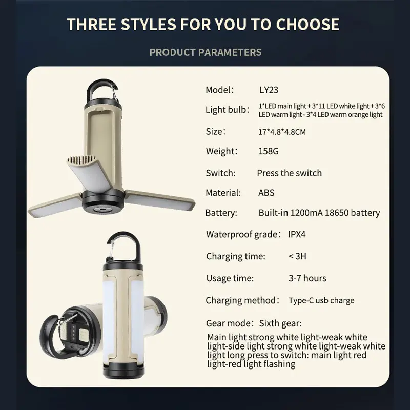 Multi Functional Outdoor Camping Light Foldable Solar Light  Waterproof USB Rechargeable Hanging Light Portable Tent Light