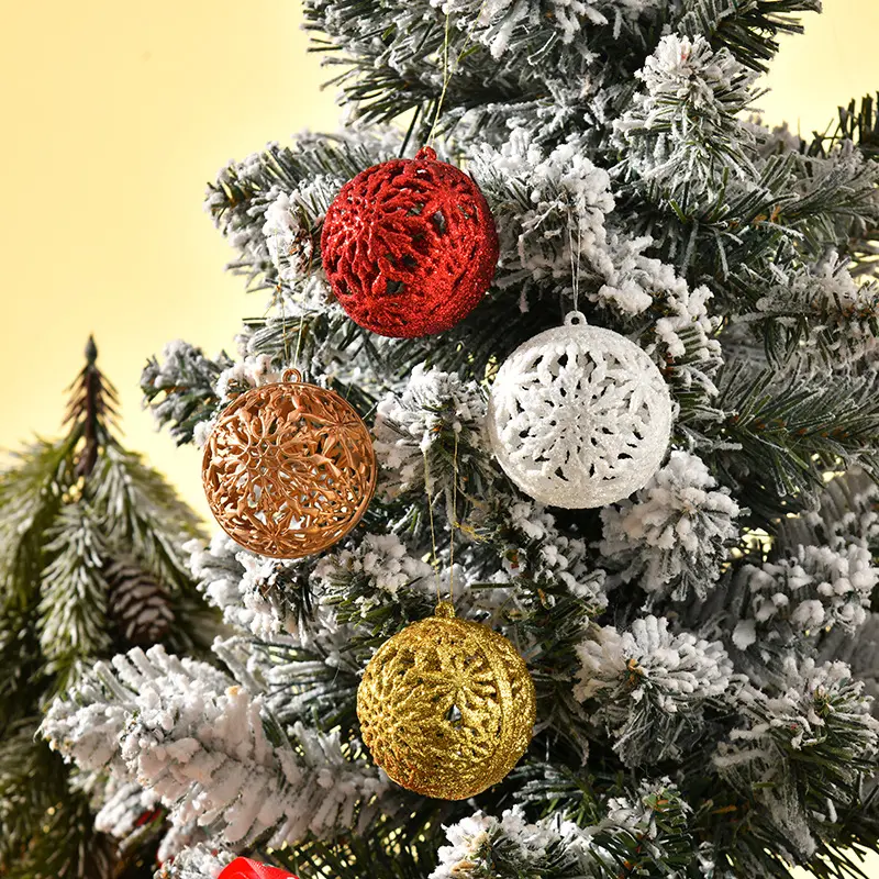 6pcs Christmas Balls Hanging Christmas Tree Decor 6cm Plastic Balls Pvc Boxed Gold Powder Hollow Balls Party New Year Home Decor