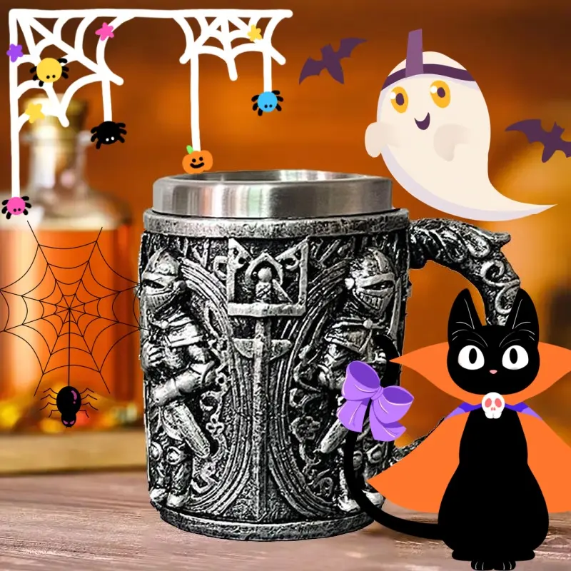 New Halloween Retro Skull Water Cup Coffee Cup Home Decoration Standing Knight Desktop Ornament Mug Commemorative Couple Gift
