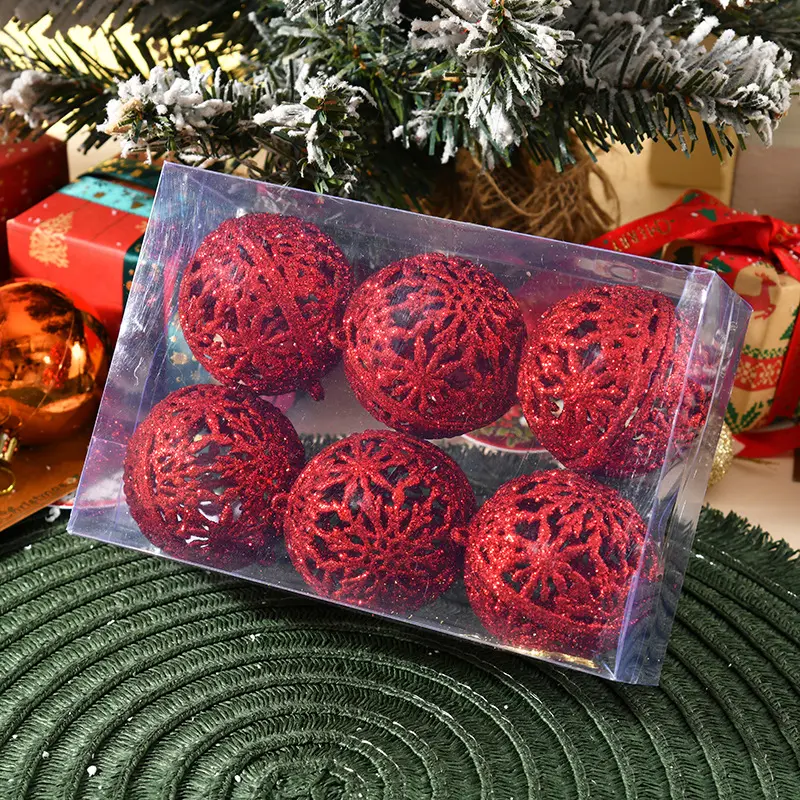 6pcs Christmas Balls Hanging Christmas Tree Decor 6cm Plastic Balls Pvc Boxed Gold Powder Hollow Balls Party New Year Home Decor