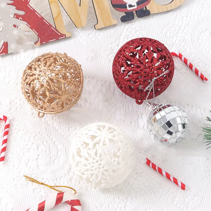 6pcs Christmas Balls Hanging Christmas Tree Decor 6cm Plastic Balls Pvc Boxed Gold Powder Hollow Balls Party New Year Home Decor