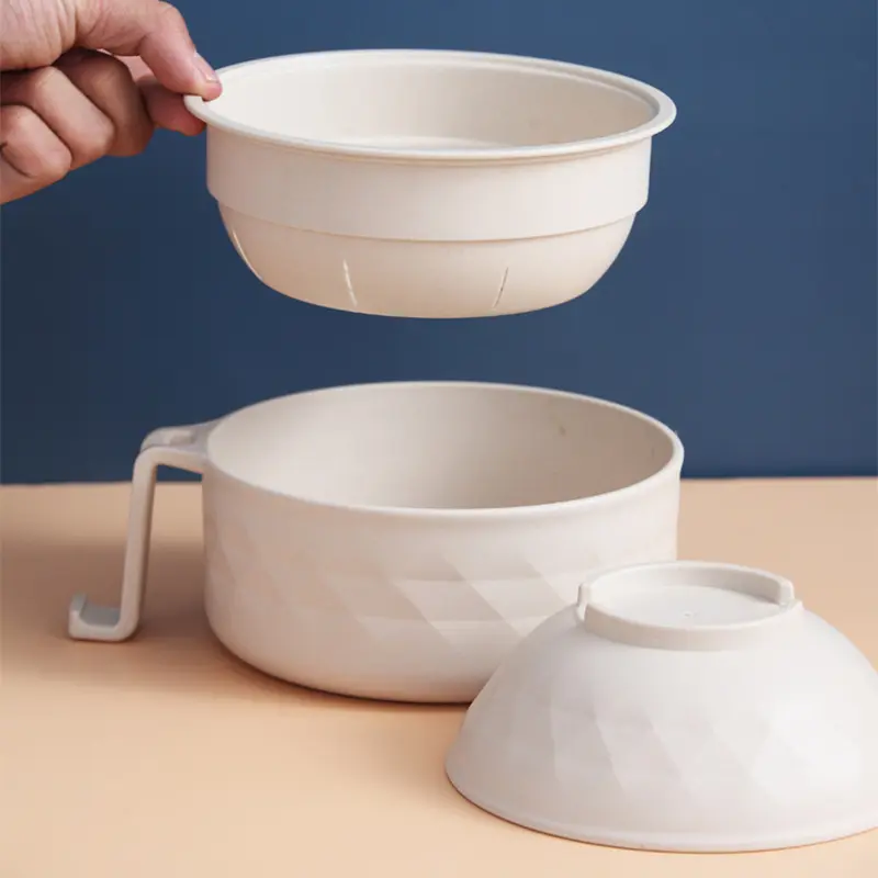 New 6pcs Set Instant Noodles Bowl Double-layer Detachable Drained Noodles Soup Bowl Fruit Plate Microwave Oven Heating Tableware