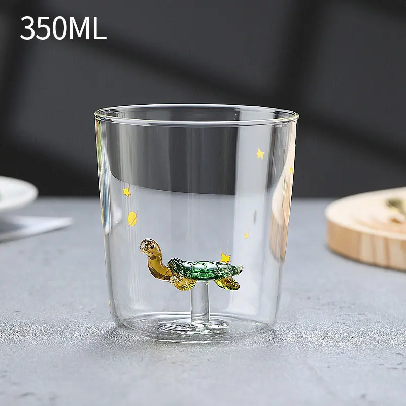 Cute Cartoon 3d Animal Mug Transparent Handmade Bubble Glass Cup Simulated Cactus Starfish Milk Cup Children's Birthday Gift Cup