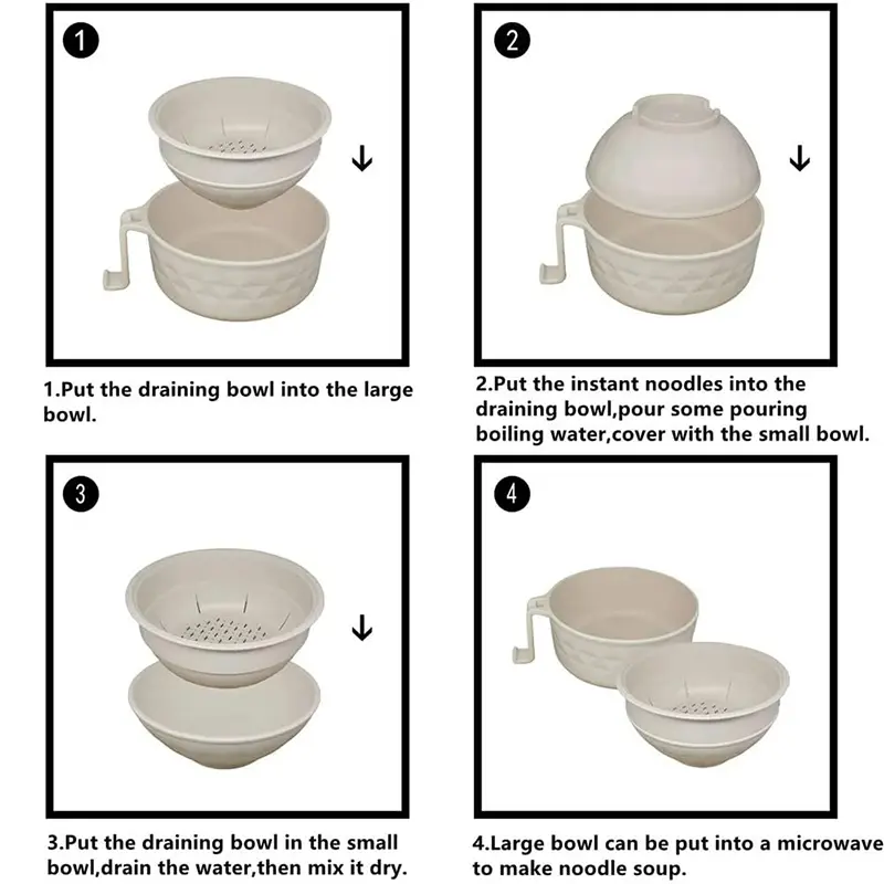 New 6pcs Set Instant Noodles Bowl Double-layer Detachable Drained Noodles Soup Bowl Fruit Plate Microwave Oven Heating Tableware