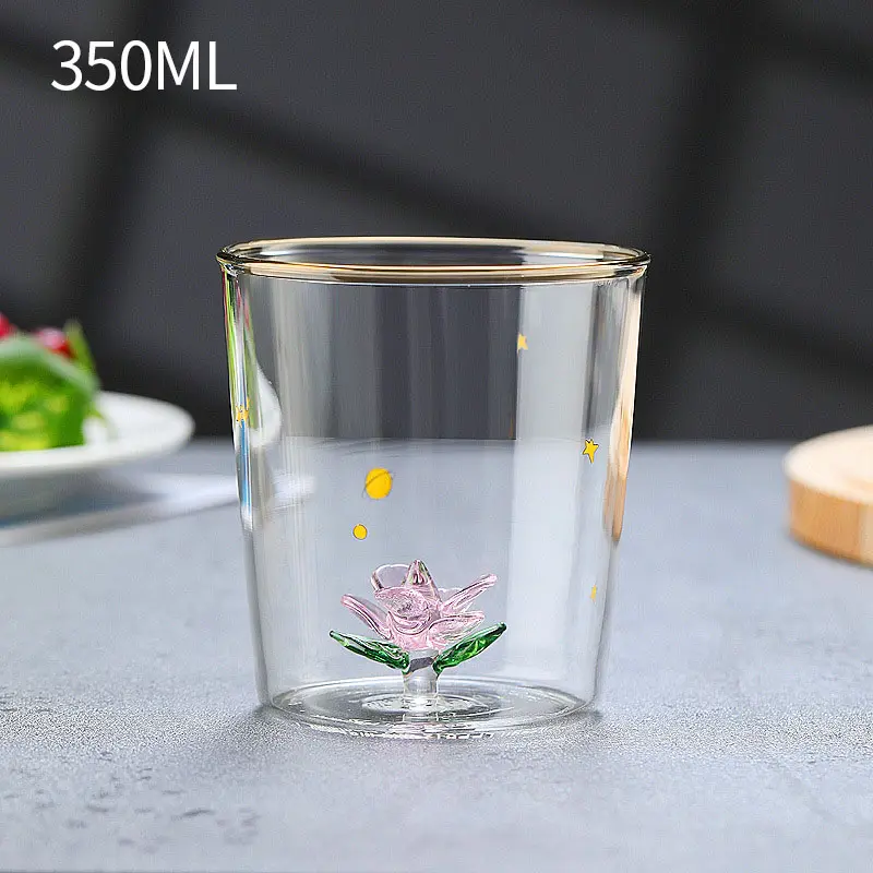 Cute Cartoon 3d Animal Mug Transparent Handmade Bubble Glass Cup Simulated Cactus Starfish Milk Cup Children's Birthday Gift Cup