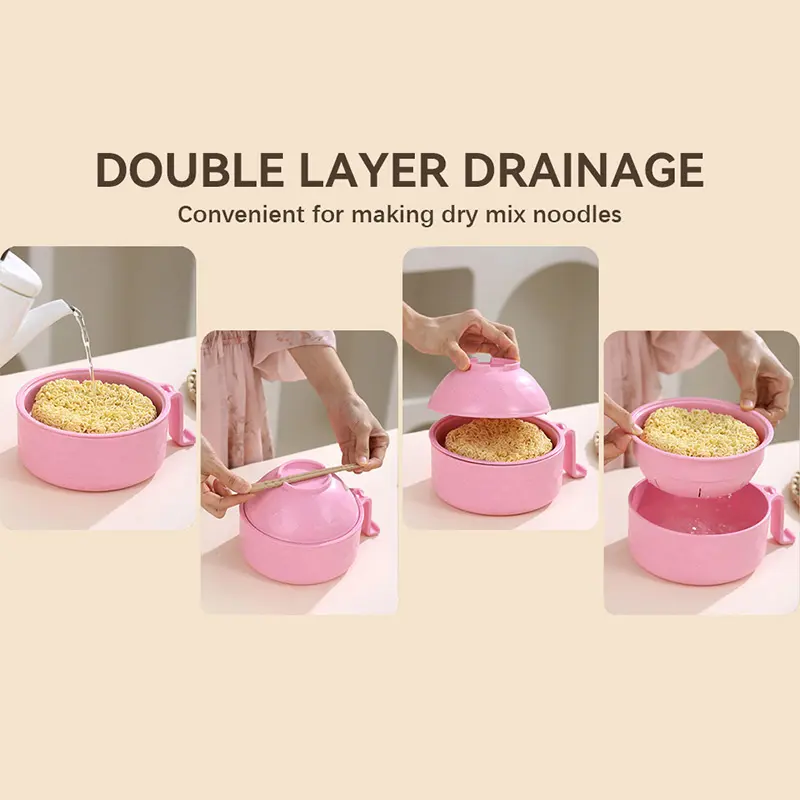 New 6pcs Set Instant Noodles Bowl Double-layer Detachable Drained Noodles Soup Bowl Fruit Plate Microwave Oven Heating Tableware