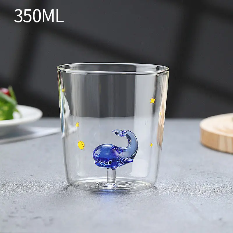 Cute Cartoon 3d Animal Mug Transparent Handmade Bubble Glass Cup Simulated Cactus Starfish Milk Cup Children's Birthday Gift Cup