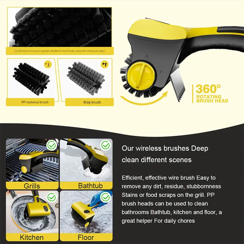 Wireless Electric Barbecue Grill Cleaning Brush Outdoor Picnic Camping Bbq Wire Brush Rechargeable Kitchen Tile Bathroom Brush