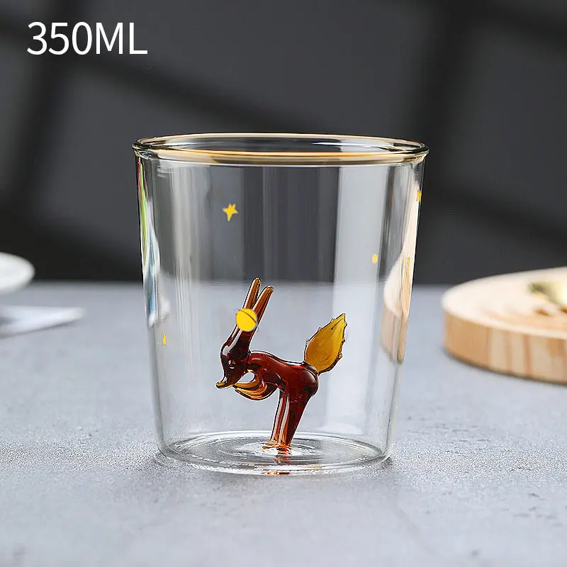 Cute Cartoon 3d Animal Mug Transparent Handmade Bubble Glass Cup Simulated Cactus Starfish Milk Cup Children's Birthday Gift Cup