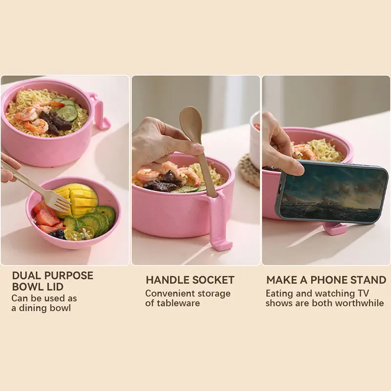 New 6pcs Set Instant Noodles Bowl Double-layer Detachable Drained Noodles Soup Bowl Fruit Plate Microwave Oven Heating Tableware