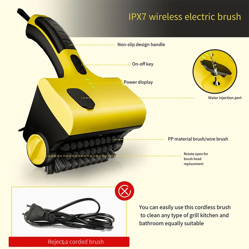 Wireless Electric Barbecue Grill Cleaning Brush Outdoor Picnic Camping Bbq Wire Brush Rechargeable Kitchen Tile Bathroom Brush