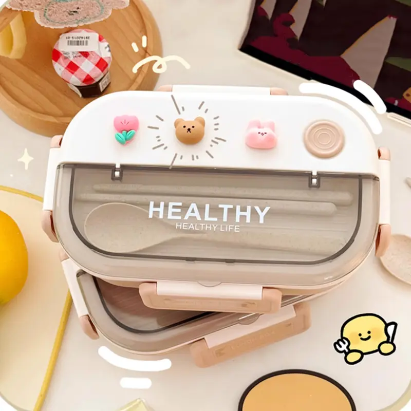Kawaii Lunch Box For Woman Kids School Cute Stainless Steel Plastic Picnic Bento Lunch Box Microwave Portable Food Containers