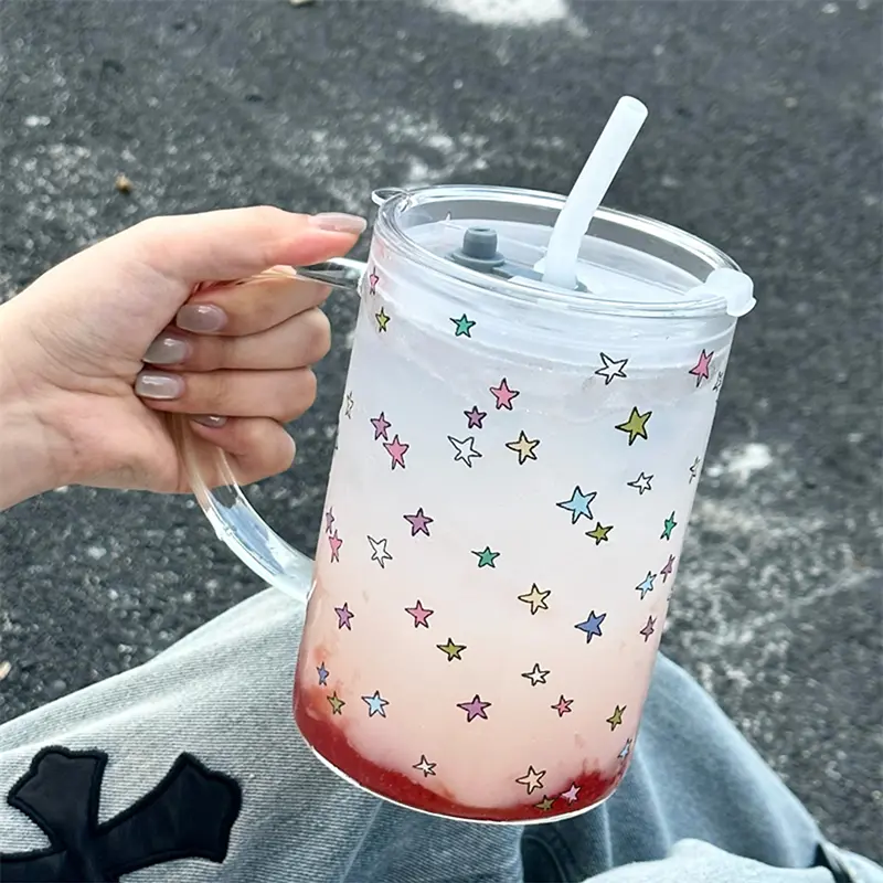 1000ml Glass Cup Tumbler With Lid Straw For Ice Coffee  Tea Juice Beer Cute Large Glass Kawaii  Mug Water Bottle Drink Bottle
