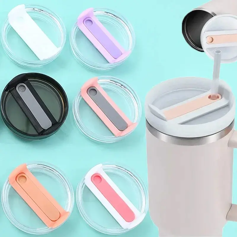 For Stanley Cup Lid Transparent Sealed Leak Proof Cup Lid Splash Proof Roller Stainless Steel Car Cup Handle Straw Cup Lid