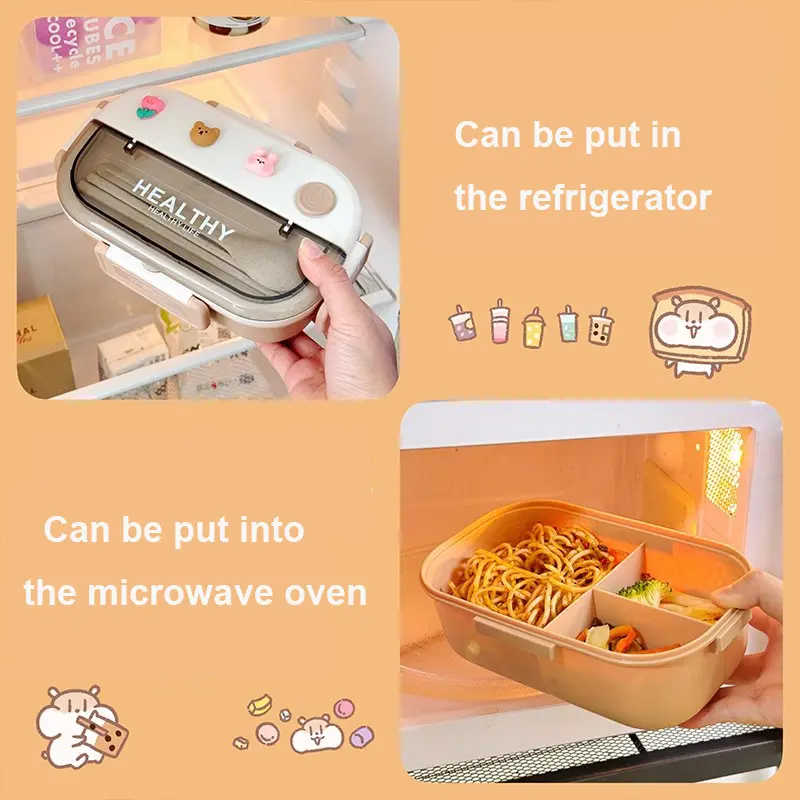 Kawaii Lunch Box For Woman Kids School Cute Stainless Steel Plastic Picnic Bento Lunch Box Microwave Portable Food Containers