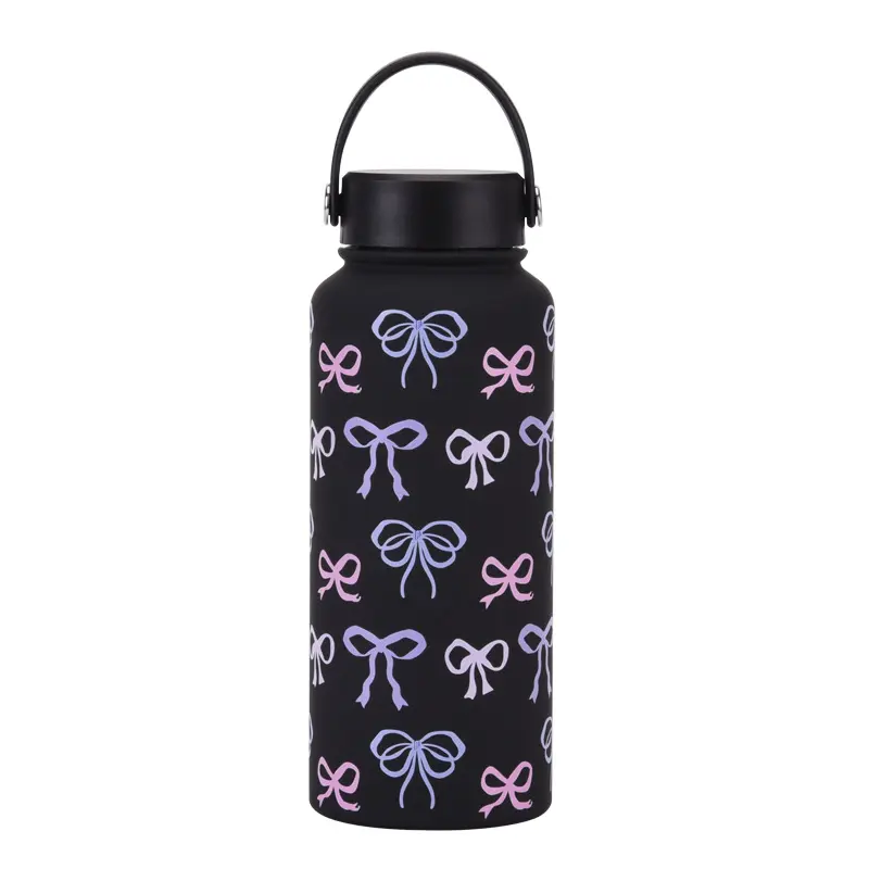 1000ml Cute Thermos Bottle Large Floral Tumbler Stainless Steel Thermal Cup Portable Vacuum Sports Bottle Outdoor Water Bottle