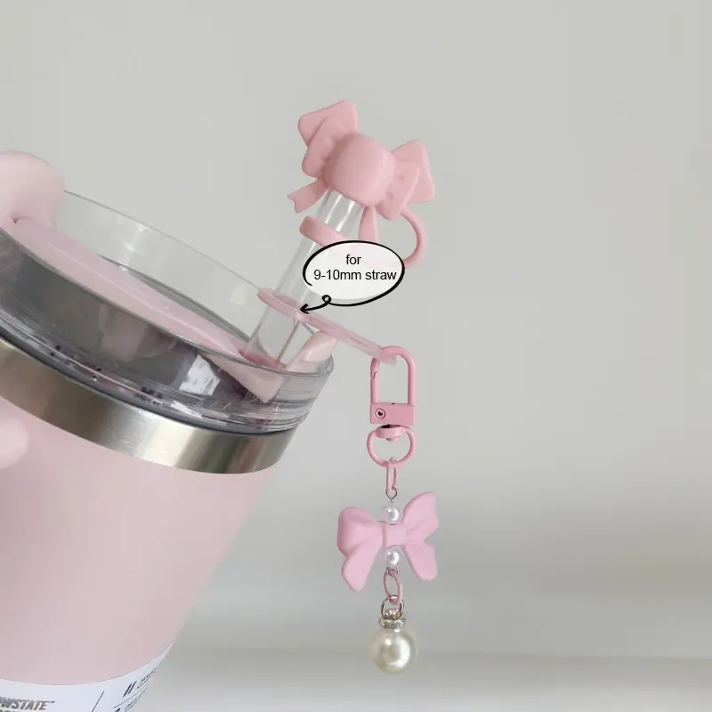 Cute Pearl Bow Straw Charm For Stanley Cup 30/40 oz Straw Tumbler Accessories Kawaii Pendent Chain Decor For 9-10 mm Straws