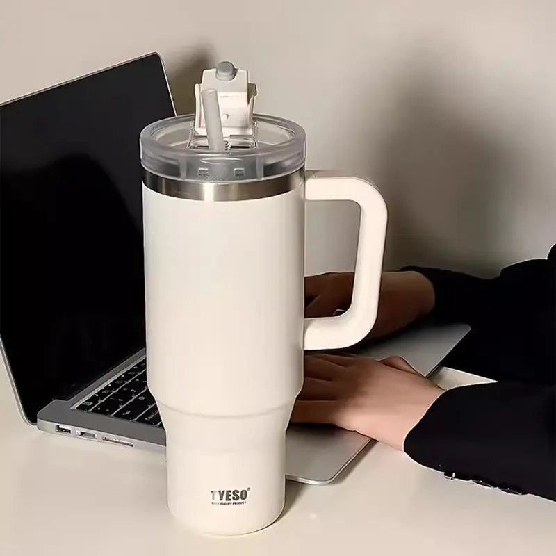 900/1200ml Thermos Tumbler Large Luxury Stainless Steel Car Thermal Cup For Ice Coffee Water Tea Vacuum Flask With Straw Handle