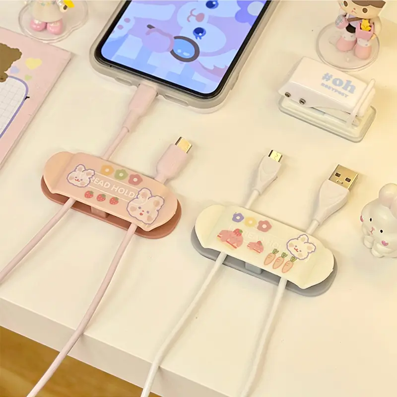 4pcs Cute Charging Cable Desk Organizers Plastic Management Wire Holder Cable Winder Clip For USB Phone Earphone Protector Box