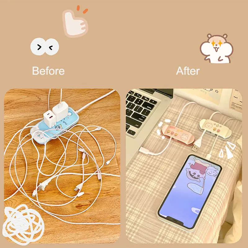 4pcs Cute Charging Cable Desk Organizers Plastic Management Wire Holder Cable Winder Clip For USB Phone Earphone Protector Box