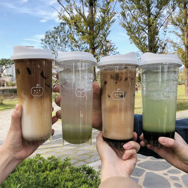 Kawaii Tritan Water Bottle For Juice Milk Tea Coffee Plastic Leak-proof Drinking Bottle Portable Water Cups For Girl BPA Free