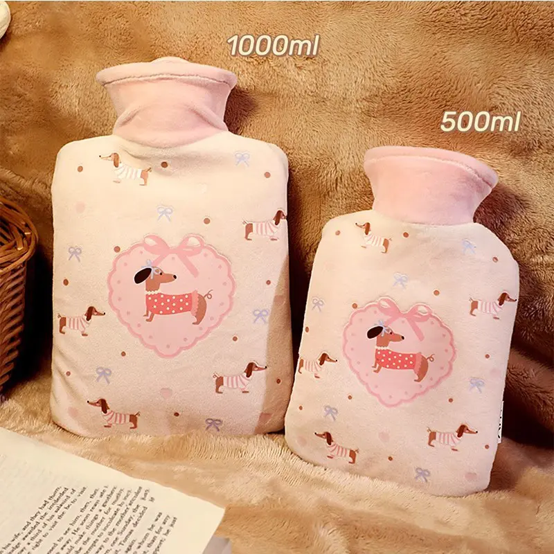 Cute Hot Water Bag With Cover 500/1000ml Plush Rubber Hand Belly Feet Warmer Kawaii Insulating Hot Water Bag for Women Periods