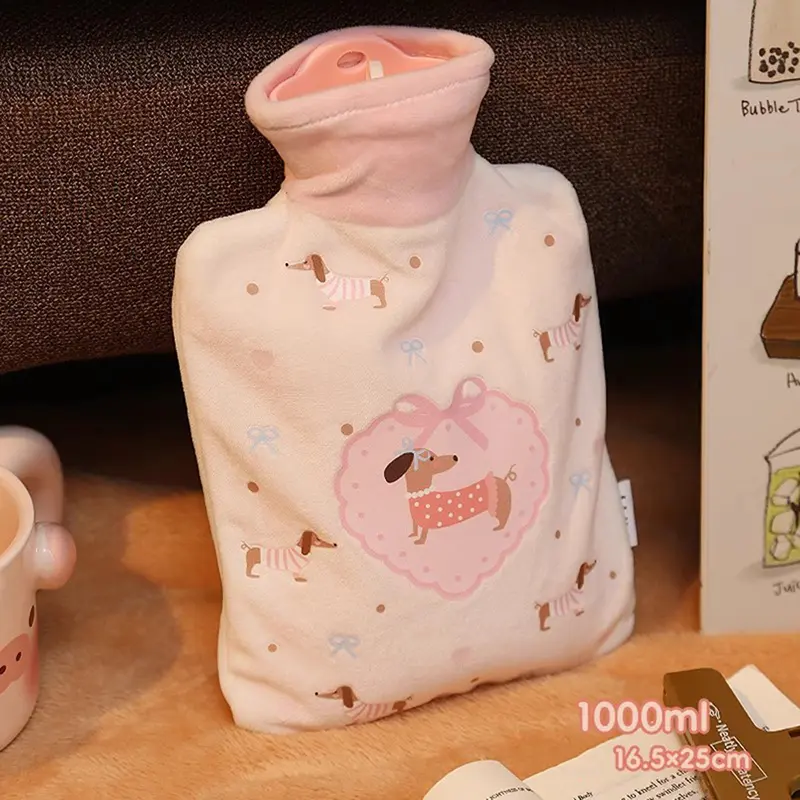 Cute Hot Water Bag With Cover 500/1000ml Plush Rubber Hand Belly Feet Warmer Kawaii Insulating Hot Water Bag for Women Periods