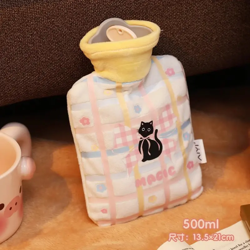 Cute Hot Water Bag With Cover 500/1000ml Plush Rubber Hand Belly Feet Warmer Kawaii Insulating Hot Water Bag for Women Periods